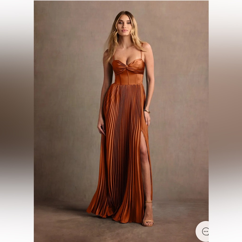 Azazie Copper Pleated Maxi Dress